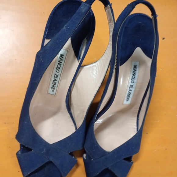 Manolo Blahnik Women's Sling Back Clog Navy Shoes Size 38/7(80) - Picture 8 of 9